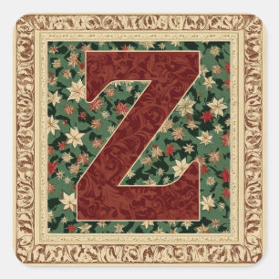   Christmas Greenery on Red Z Design Square Sticker