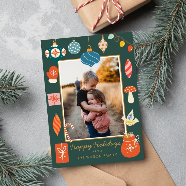 Christmas Greenery Ornament Cute Family Photo Holiday Card (Creator Uploaded)