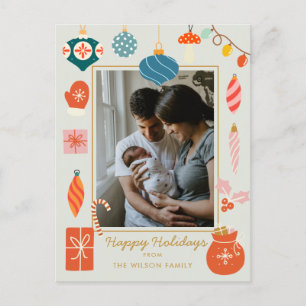 Christmas Greenery Ornament Cute Family Photo Holiday Postcard