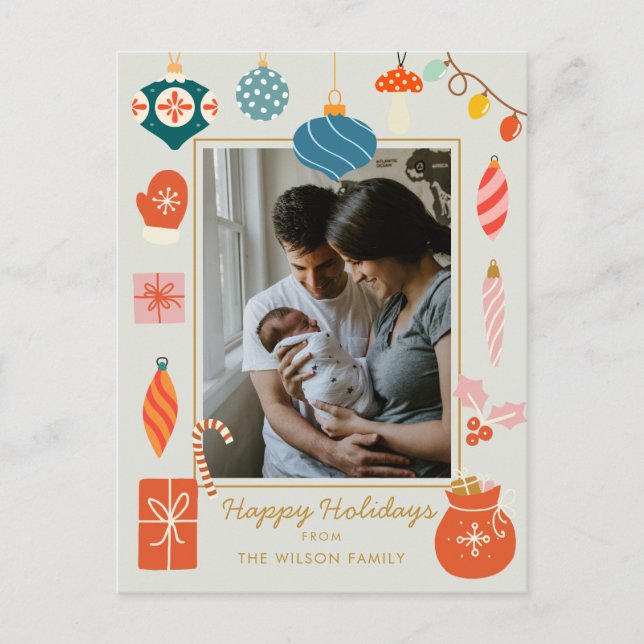 Christmas Greenery Ornament Cute Family Photo Holiday Postcard (Front)