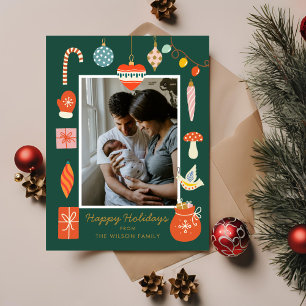 Christmas Greenery Ornament Cute Family Photo Holiday Postcard