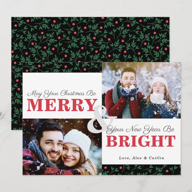 Christmas Greenery Pattern 2-Photo Card (Front/Back)
