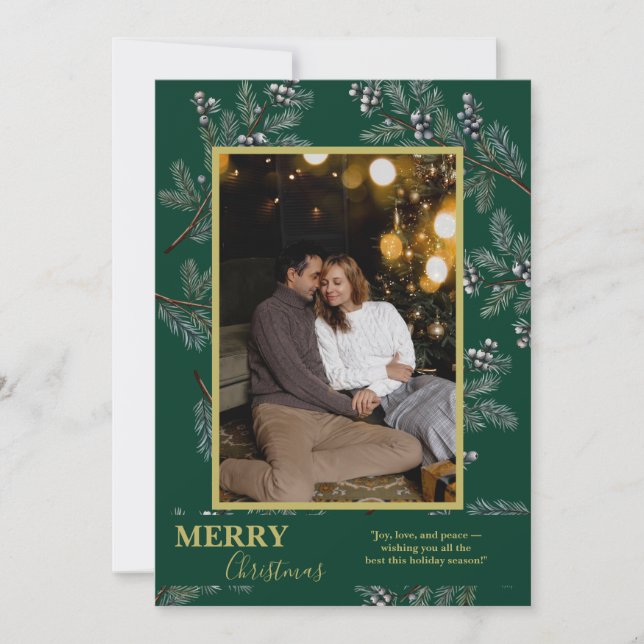 Christmas Greenery Pesonalized Photo Card (Front)