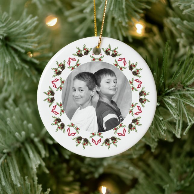 Christmas Greenery Photo Personalised Ceramic Tree Decoration (Tree)