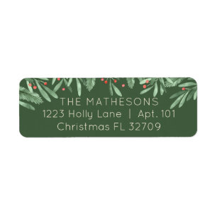 Christmas Greenery Red Berries Dark Green Address