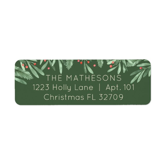 Christmas Greenery Red Berries Dark Green Address (Front)