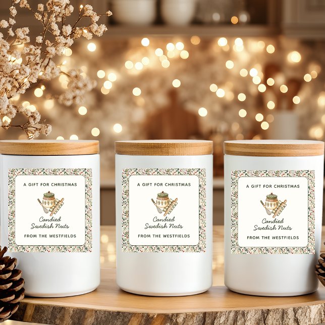 Christmas Greenery Red Berries Food Gift Square Sticker (Christmas Greenery Red Berries Food Gift Square Sticker Label)