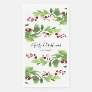 Christmas Greenery Red Berries Napkin