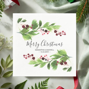 Christmas Greenery Red Berries Paper Napkin