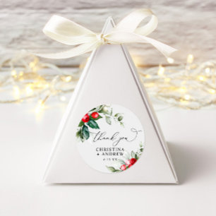 Christmas Greenery & Red Berries Wedding Classic Round Sticker