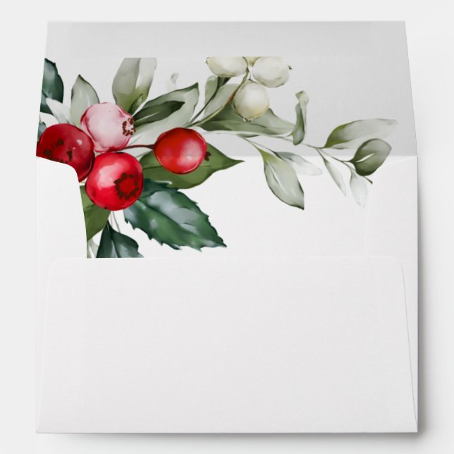 Christmas Greenery & Red Berries Wedding Envelopes (Back (Bottom))