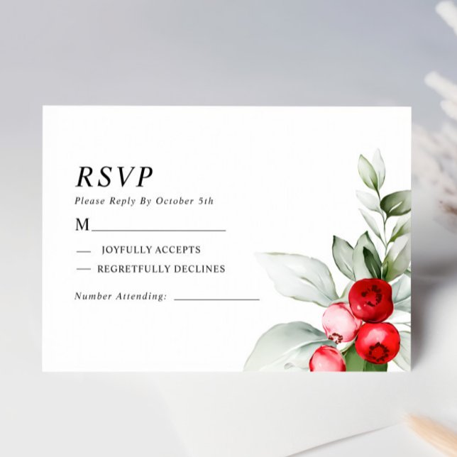 Christmas Greenery & Red Berries Wedding RSVP (Creator Uploaded)
