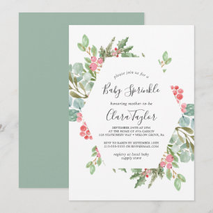 Christmas Greenery & Red Berry Baby Sprinkle Invitation
