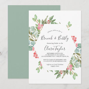 Christmas Greenery & Red Berry Brunch and Bubbly Invitation