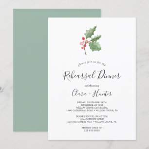 Christmas Greenery & Red Berry Rehearsal Dinner Invitation
