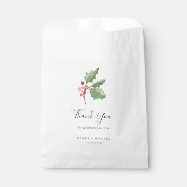 Christmas Greenery & Red Berry Thank You Wedding Favour Bags (Front)