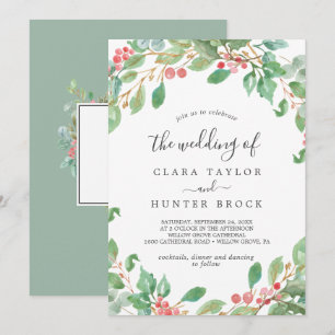 Christmas Greenery & Red Berry The Wedding Of Invitation