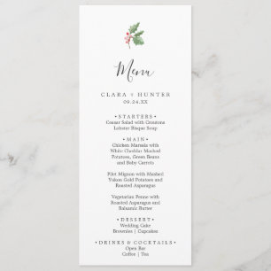 Christmas Greenery & Red Berry Wedding Dinner Menu