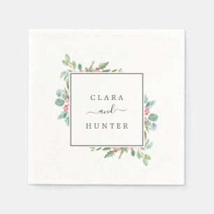 Christmas Greenery & Red Berry Wedding Napkin