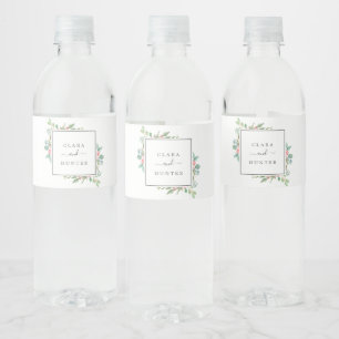 Christmas Greenery & Red Berry Wedding Water Bottle Label