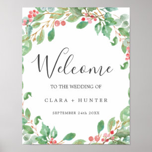 Christmas Greenery & Red Greenery Welcome Wedding Poster