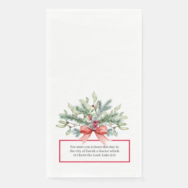 Christmas Greenery Religious Christian Bible Verse Napkin (Front)