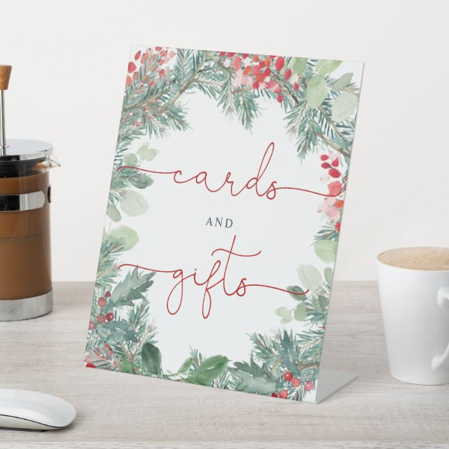 Christmas Greenery Shower Cards & Gifts Pedestal Sign (In SItu)