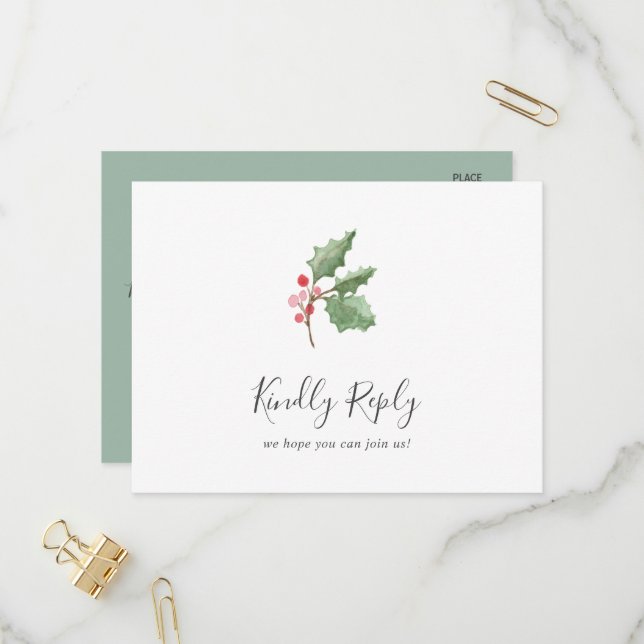 Christmas Greenery Song Request RSVP Postcard (Front/Back In Situ)