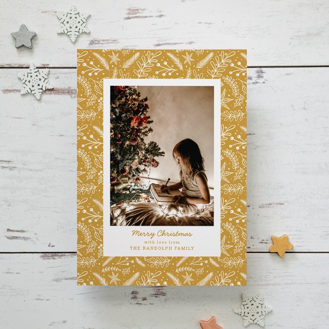 Christmas Greenery Vertical Single Photo (Gold) Holiday Card (Creator Uploaded)
