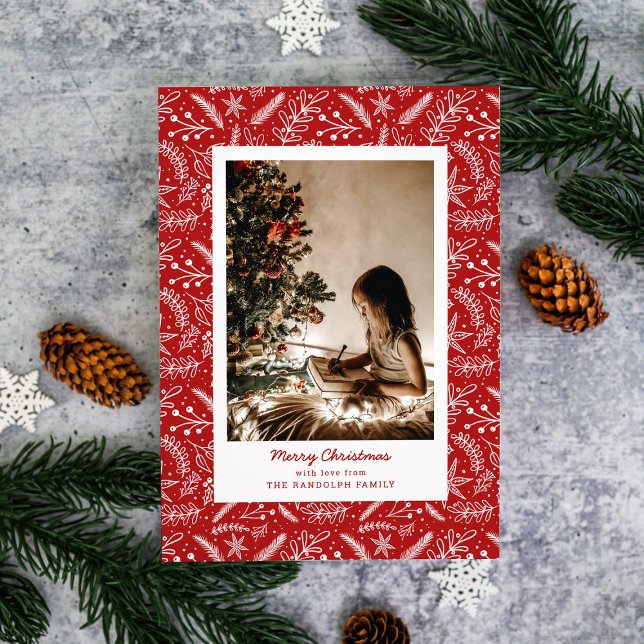 Christmas Greenery Vertical Single Photo (Red) Holiday Card (Creator Uploaded)