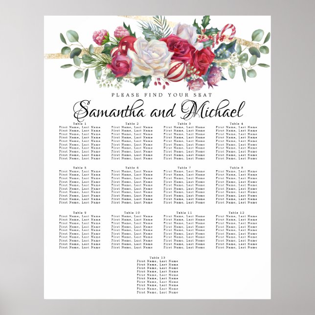 Christmas Greenery Wedding 13-Table Seating Chart (Front)