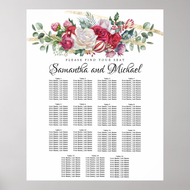 Christmas Greenery Wedding 15-Table Seating Chart (Front)