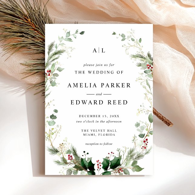 Christmas Greenery Wedding Invitation (Creator Uploaded)