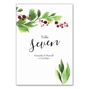 Christmas Greenery Wedding Table Number