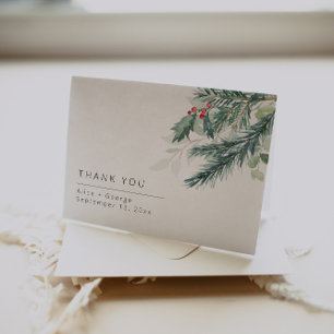 Christmas Greenery Wedding Thank You Card