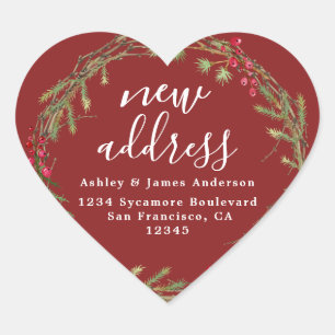 Christmas Greenery We've Moved New Address Heart Sticker