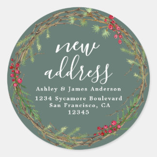 Christmas Greenery We've Moved New Address label