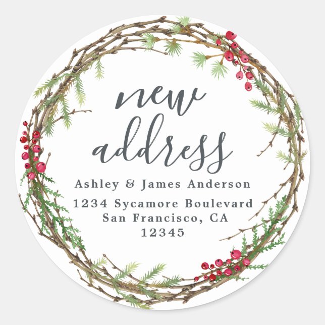 Christmas Greenery We've Moved New Address label (Front)