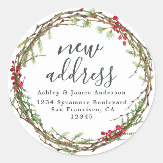 Christmas Greenery We've Moved New Address label