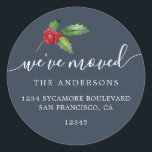 Christmas Greenery We've Moved New Address label<br><div class="desc">Christmas greenery we've moved moving announcement return address labels: let your friends and family know about your new address with these chic, modern and simple return address labels. Simply add your names and address in white elegant script calligraphy and stylish typography on a dark blue background with a stylish touch...</div>