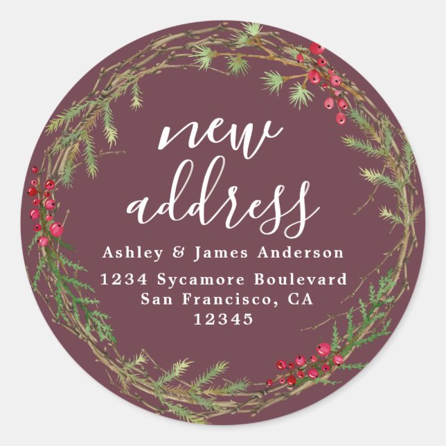 Christmas Greenery We've Moved New Address label (Front)