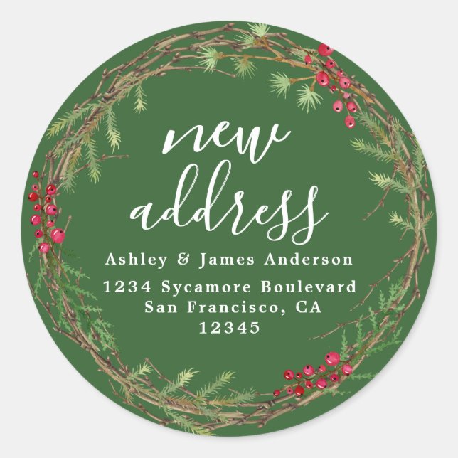 Christmas Greenery We've Moved New Address label (Front)