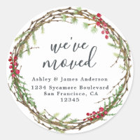Christmas Greenery We've Moved New Address label