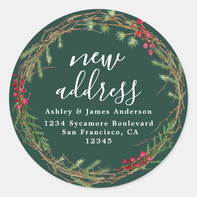 Christmas Greenery We've Moved New Address label (Front)