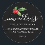 Christmas Greenery We've Moved New Address label<br><div class="desc">Christmas greenery we've moved moving announcement return address labels: let your friends and family know about your new address with these chic, modern and simple return address labels. Simply add your names and address in white elegant script calligraphy and stylish typography on a black background with a stylish touch of...</div>