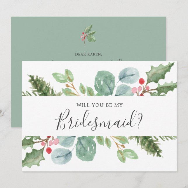 Christmas Greenery Will You Be My Bridesmaid Card (Front/Back)