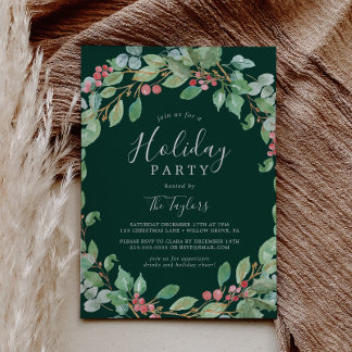 Christmas Greenery Wreath Holiday Party Invitation