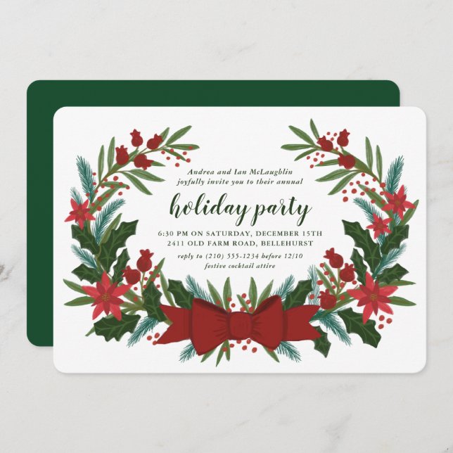 Christmas Greenery Wreath Holiday Party Invitation (Front/Back)
