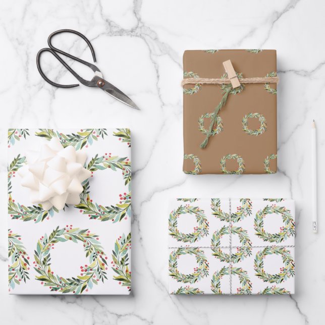 Christmas Greenery Wreath Holiday Wrapping Paper Sheet (Front)