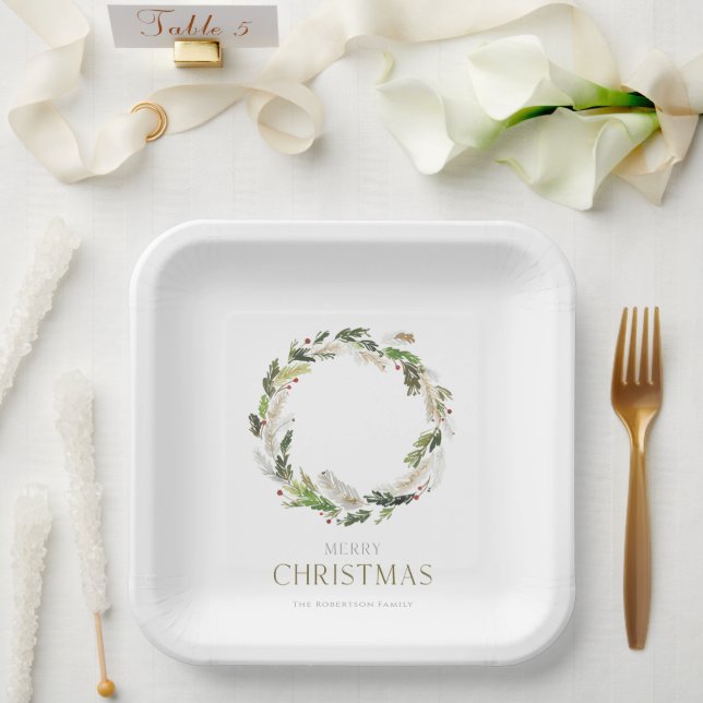 Christmas Greenery Wreath Paper Plate (Wedding)